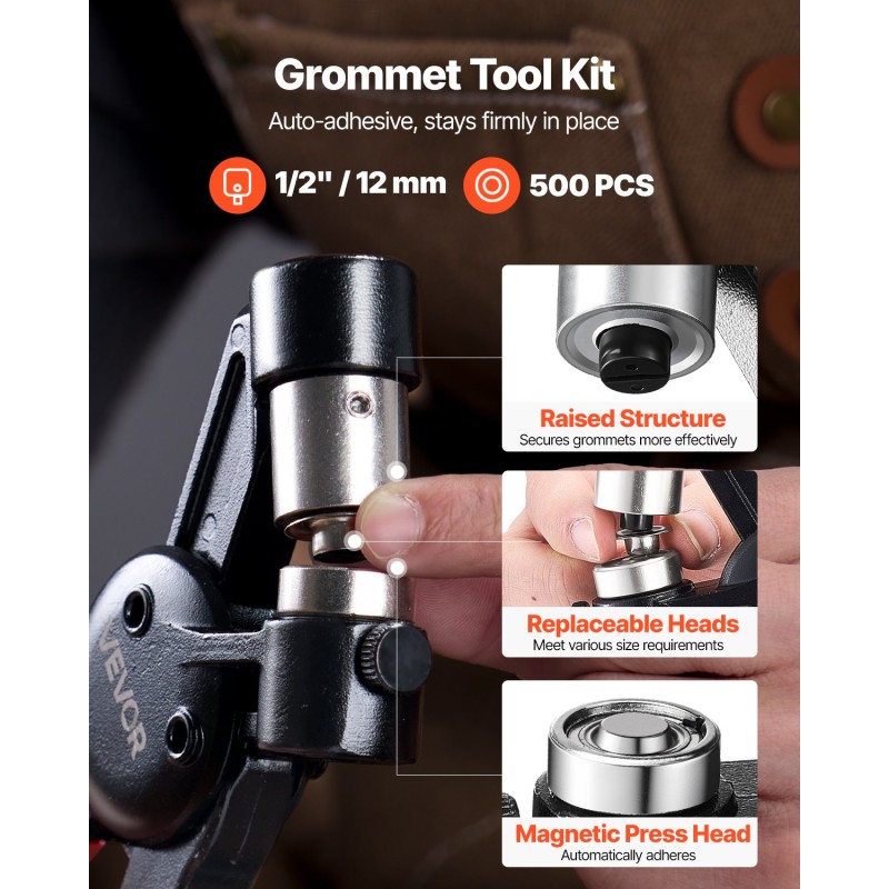 Purjerenkassarja alumiiniseosrunko 12 mm purjerenkaat 500 kpl nahka- ja kangasprojekteihin