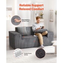 Kaksipaikkainen vakosamettisohva leveys 160 senttimetriä harmaa taskujousitus ilman kokoamista