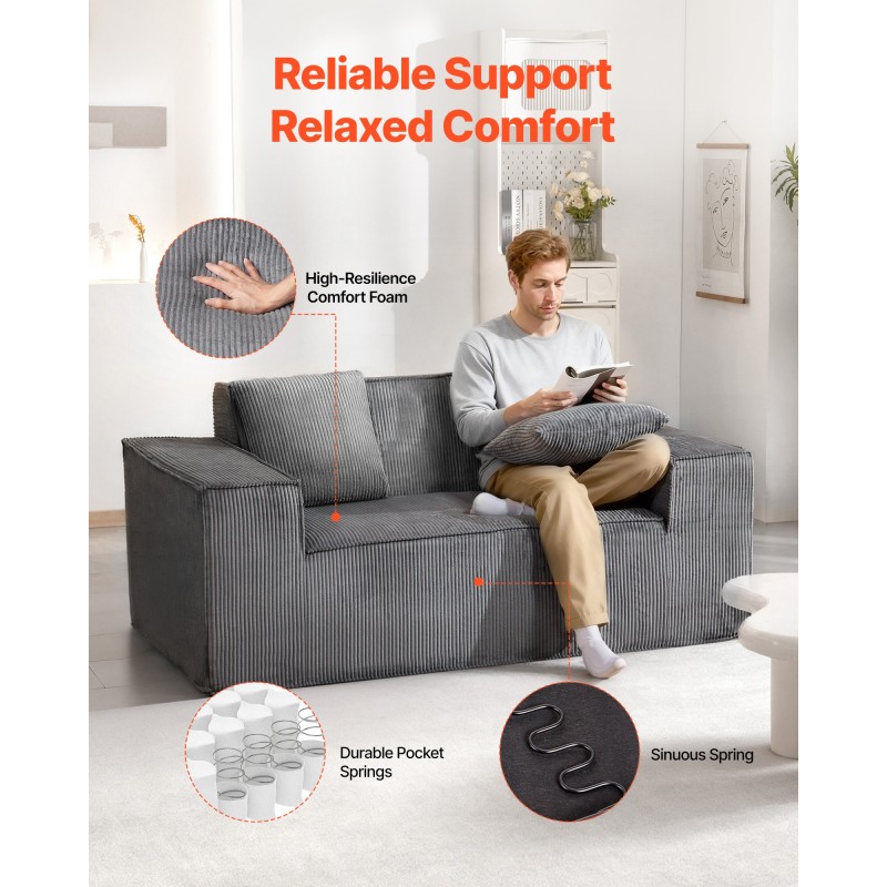 Kaksipaikkainen vakosamettisohva leveys 160 senttimetriä harmaa taskujousitus ilman kokoamista