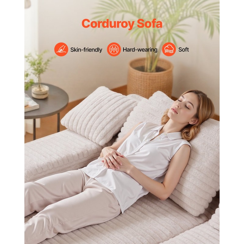 Divaanisohva vakosamettinen modulaarinen 2100 mm leveä kaksipaikkainen beige