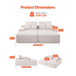 Divaanisohva vakosamettinen modulaarinen 2100 mm leveä kaksipaikkainen beige