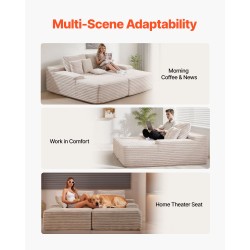 Divaanisohva vakosamettinen modulaarinen 2100 mm leveä kaksipaikkainen beige