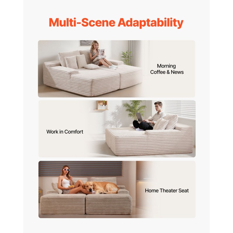 Divaanisohva vakosamettinen modulaarinen 2100 mm leveä kaksipaikkainen beige