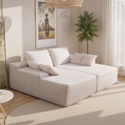 Divaanisohva vakosamettinen modulaarinen 2100 mm leveä kaksipaikkainen beige