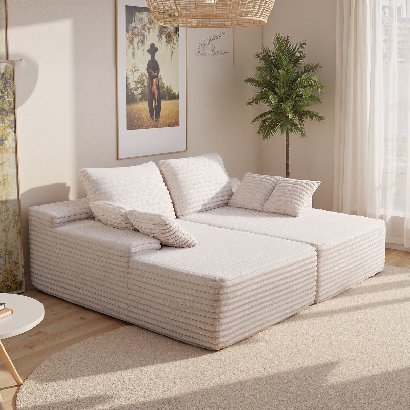 Divaanisohva vakosamettinen modulaarinen 2100 mm leveä kaksipaikkainen beige