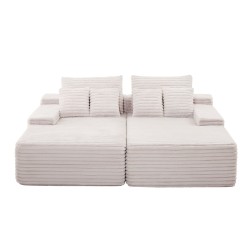 Divaanisohva vakosamettinen modulaarinen 2100 mm leveä kaksipaikkainen beige