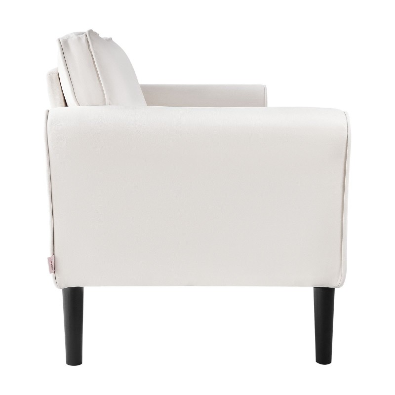 kaksipaikkainen samettisohva valkoinen kompakti tukevarunkoinen pieniin asuntoihin