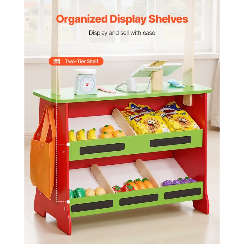 Kaksipuolinen MDF-leikkikauppa kauppakoju ja nukketeatteri yli 3-vuotiaille 69,5×33,5×102,8 cm