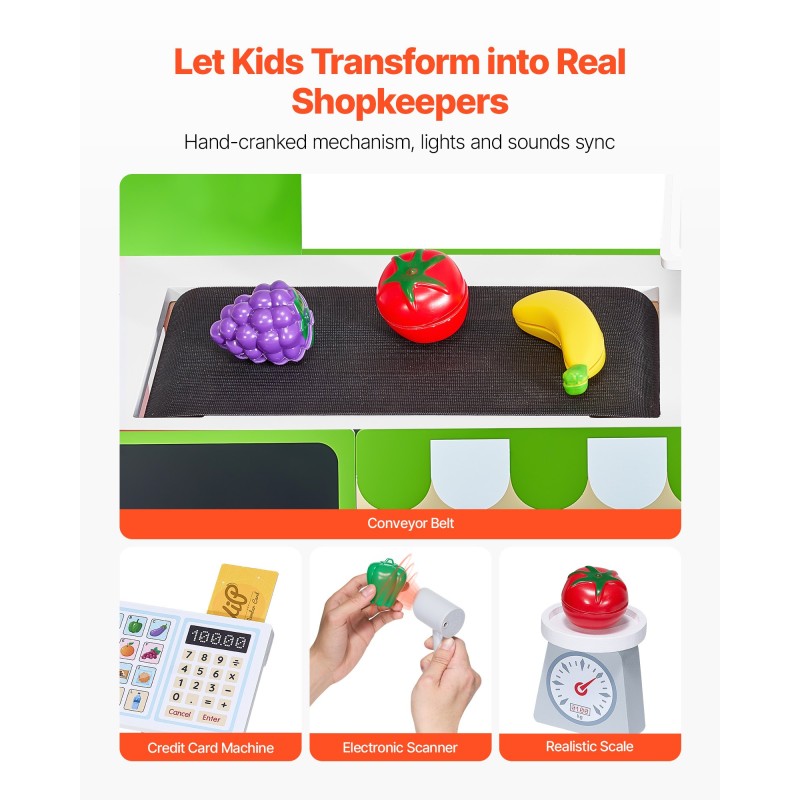 Puinen ruokakauppaleikkisetti MDF yli 3-vuotiaille kuljetinhihna skanneri vaaka