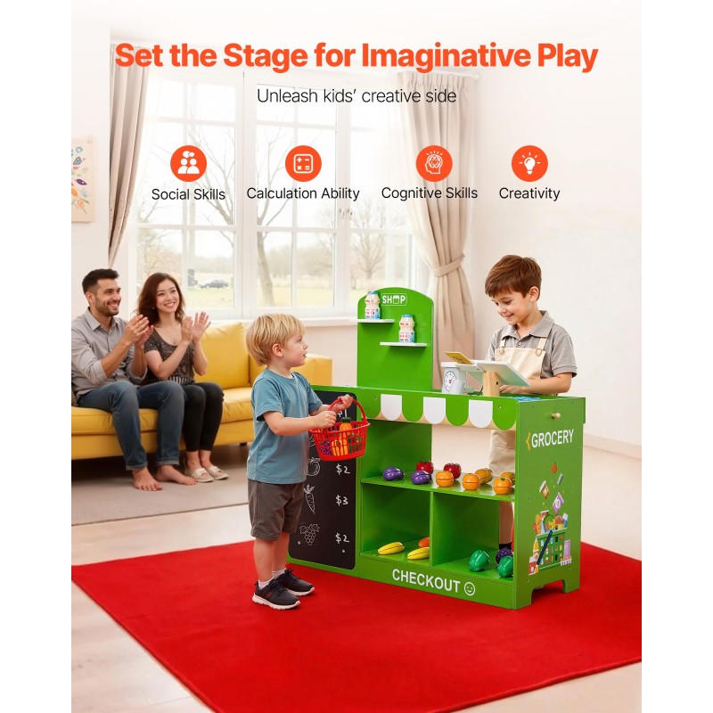 Puinen ruokakauppaleikkisetti MDF yli 3-vuotiaille kuljetinhihna skanneri vaaka