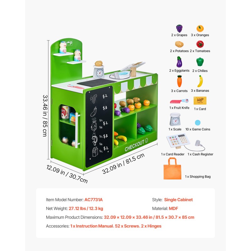 Puinen ruokakauppaleikkisetti MDF yli 3-vuotiaille kuljetinhihna skanneri vaaka