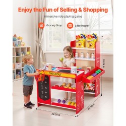 Puinen ruokakauppaleikkisetti MDF-puulevystä noin 3-vuotiaille liikkuvalla kuljetinhihnalla