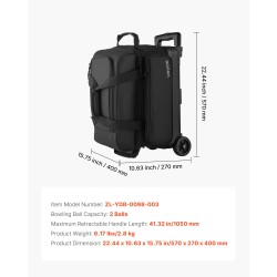 Keilapallolaukku 600D Oxford-kangas kahdelle pallolle rullilla teleskooppikahvalla kenkälokerolla