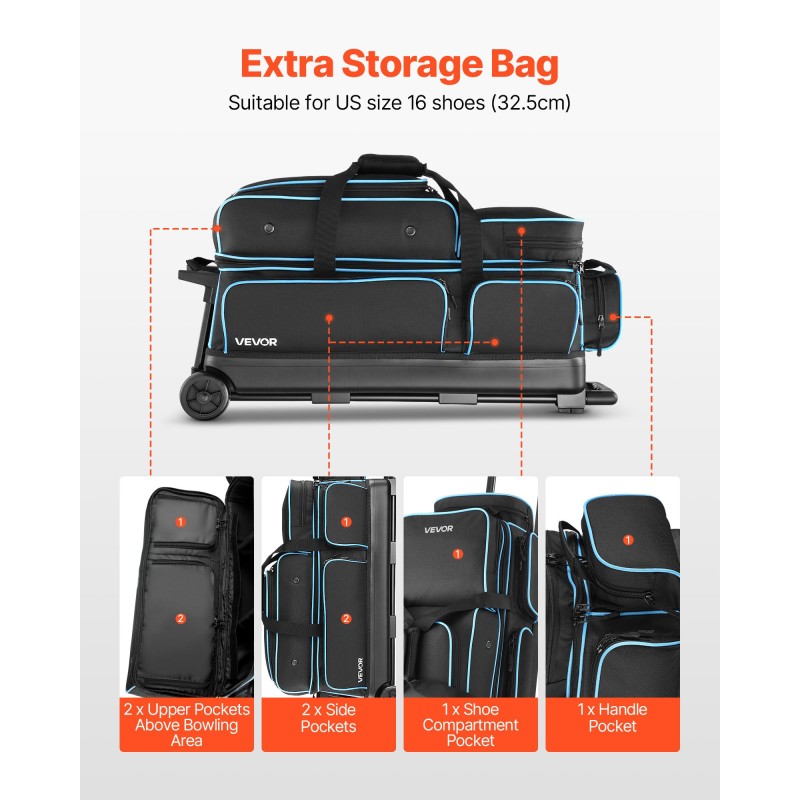 Keilapallolaukku 3 pallolle 600D Oxford PVC-vesitiivis pyörillä kenkäosastolla