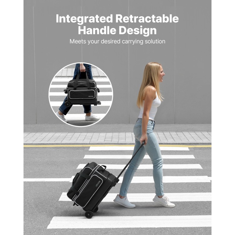 Keilalaukku kahdelle pallolle 600D Oxford-kangas PVC-pinnoitteella erillisellä kenkäosastolla pyörillä teleskooppikahvalla