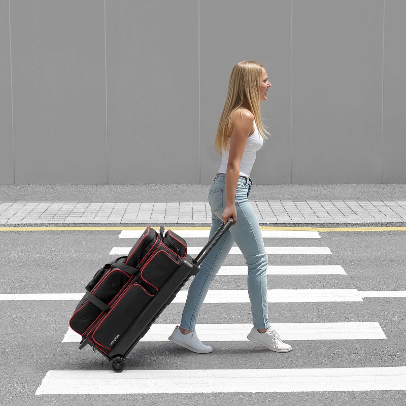 Keilapallolaukku 600D-kangas PVC-vesitiivis pinnoite 3 pallolle erillisellä kenkäosastolla teleskooppikahvalla pyörillä