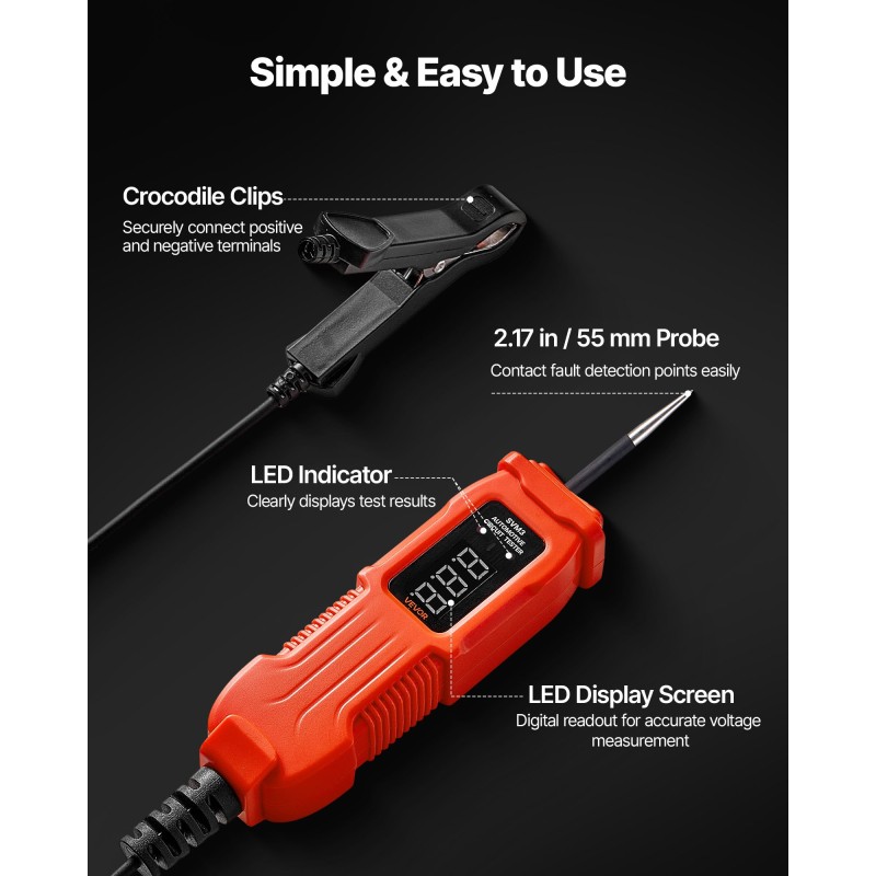 Virtapiiritesteri ajoneuvoille muovikuori 3,5 metrin kaapeli 3–72 voltin LED-näytöllä