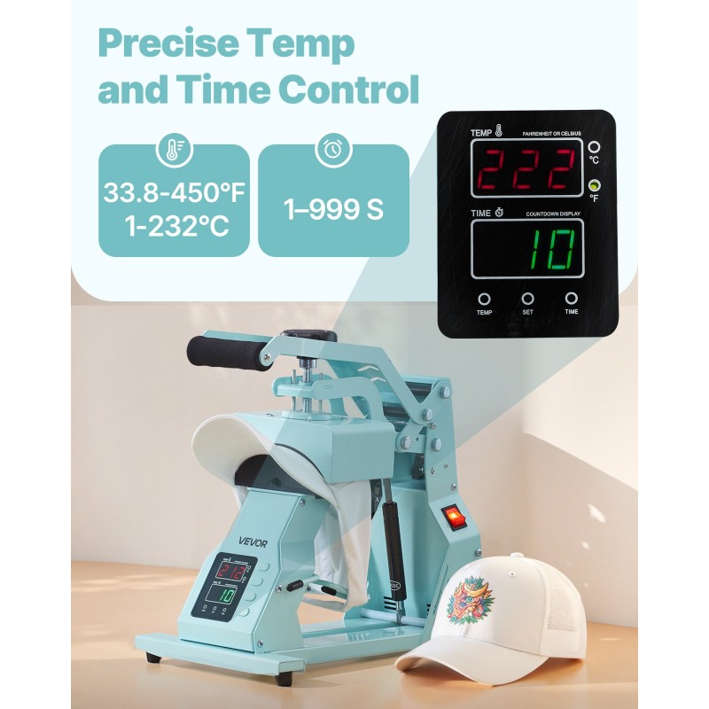 Lakkaprässi lippiksiin ja päähineisiin HTV ja sublimaatio 2 muottia 155x80 mm