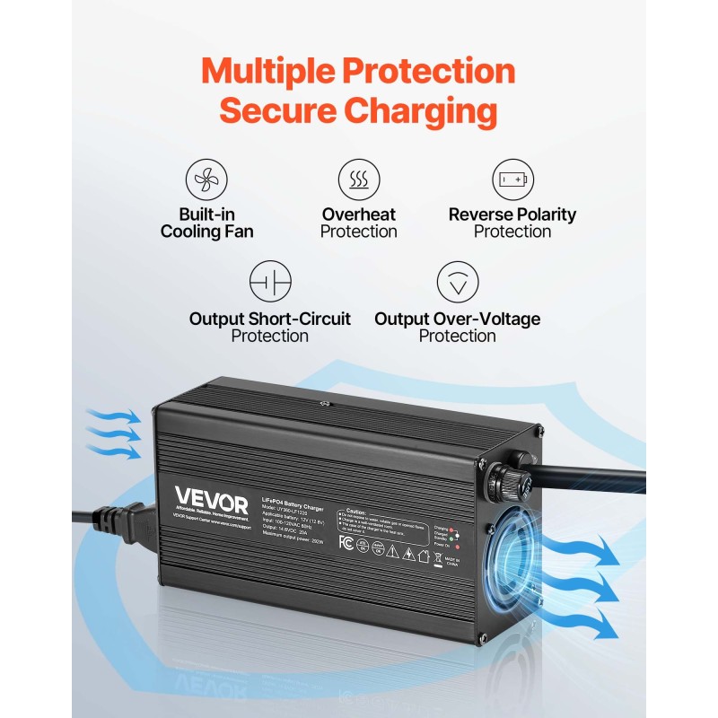 Litiumakkulaturi 12V 20A LiFePO4 alumiiniseosrunko Anderson liitin 0V aktivointi