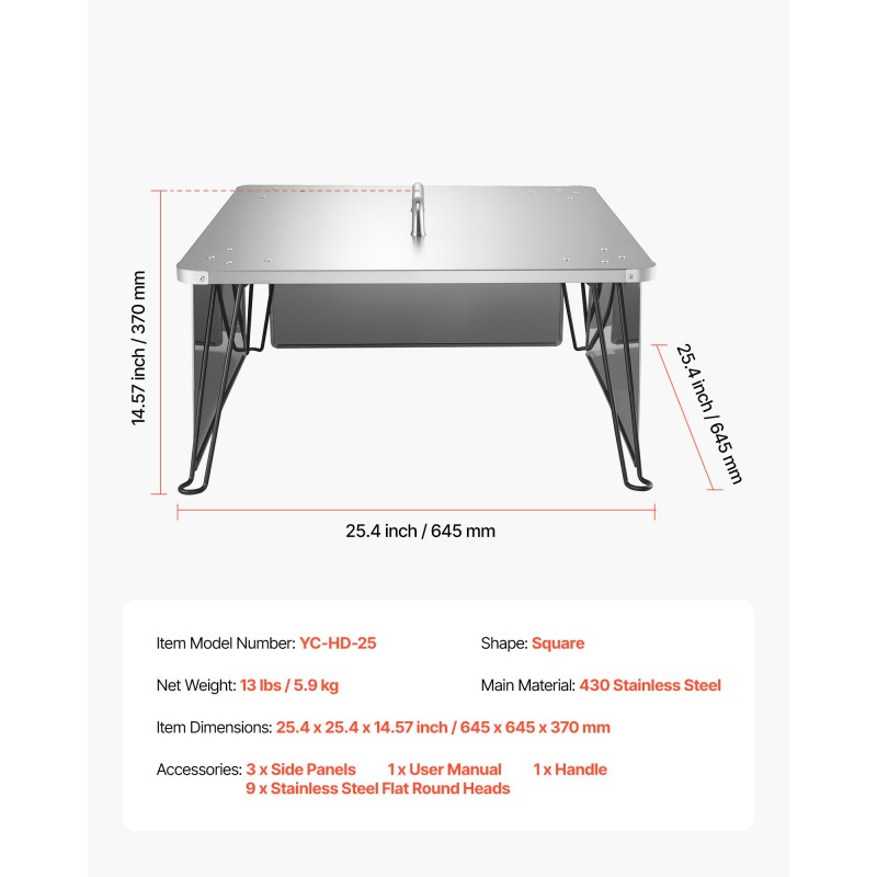 Tulisijan lämpösuoja neliö 430 ruostumatonta terästä 645x645 mm taittuvilla jaloilla