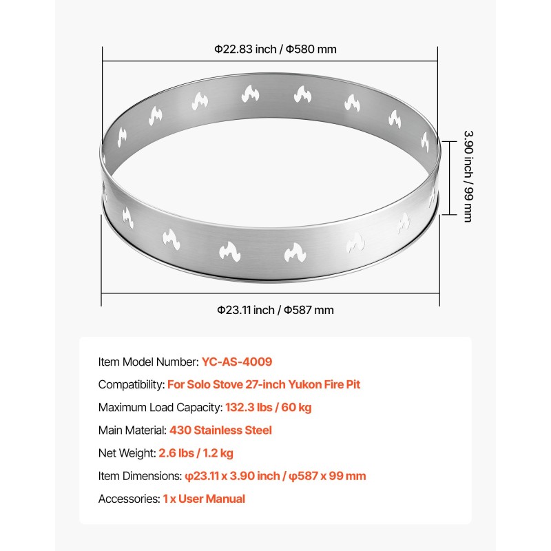 Tulipesän jalusta 430-ruostumaton teräs 587 mm halkaisija kevyt ulkokäyttöön
