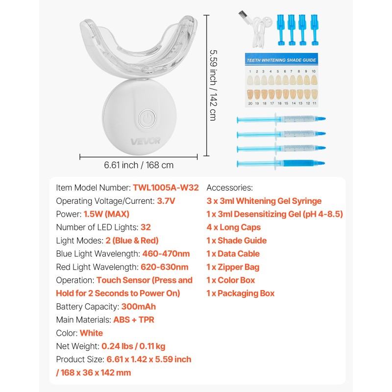 Hampaiden valkaisusarja langaton matkakokoinen 32 LED-valoa sininen ja punainen geelit