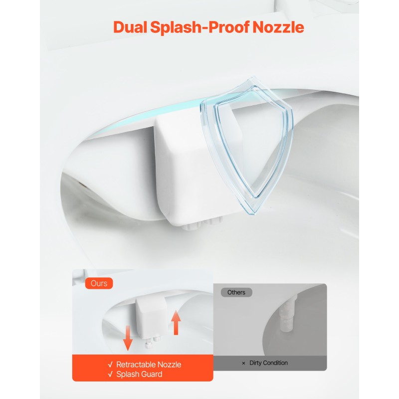 Bidee-istuinliitin kaksi suutinta sisäänvedettävä suutin säädettävä vedenpaine yhteensopiva kaksiosaiseen wc-istuimeen ei sähköä