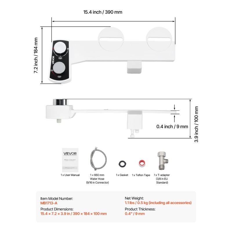 Wc-bidee-liitin ei sähköä kaksisuutinen sisäänvedettävä säädettävä vedenpaine valkoinen