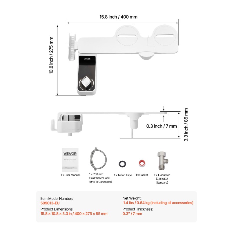 Bidee-liitin wc-istuimeen ohut seitsemän millimetriä kaksi suuttinta sisäänvedettävä säädettävä vedenpaine
