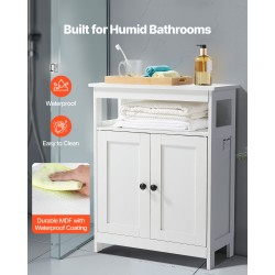 Lattialla seisova kylpyhuonekaappi 3-tasoinen valkoinen P2 MDF kaksi ovea säädettävä hylly