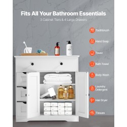 Lattialla seisova kylpyhuonekaappi MDF-levy valkoinen nelitasoinen kaksi ovea ja neljä laatikkoa