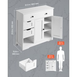 Lattialla seisova kylpyhuonekaappi MDF-levy valkoinen nelitasoinen kaksi ovea ja neljä laatikkoa