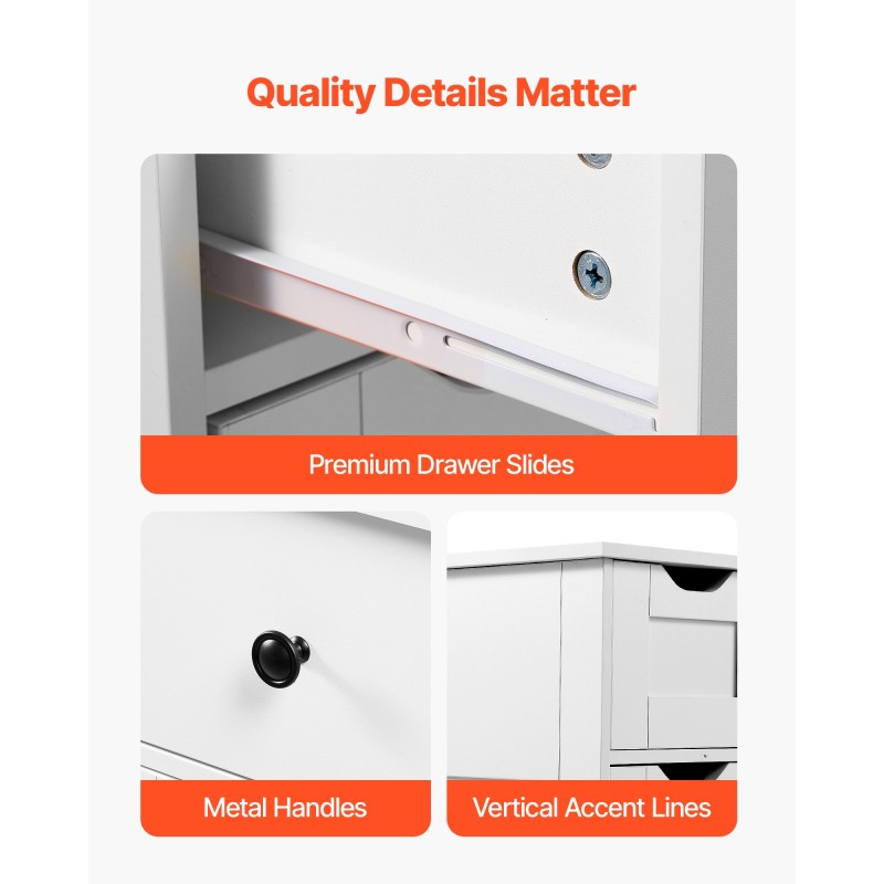 Lattialla seisova kylpyhuonekaappi MDF-levy valkoinen nelitasoinen kaksi ovea ja neljä laatikkoa