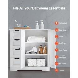 Kaappi lattialla seisova valkoinen P2 MDF-levy kylpyhuoneeseen 4 laatikkoa 3 hyllyä