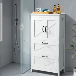 Lattiakaappi kylpyhuoneeseen 4-tasoinen P2 MDF valkoinen kahdella ovella kahdella laatikolla