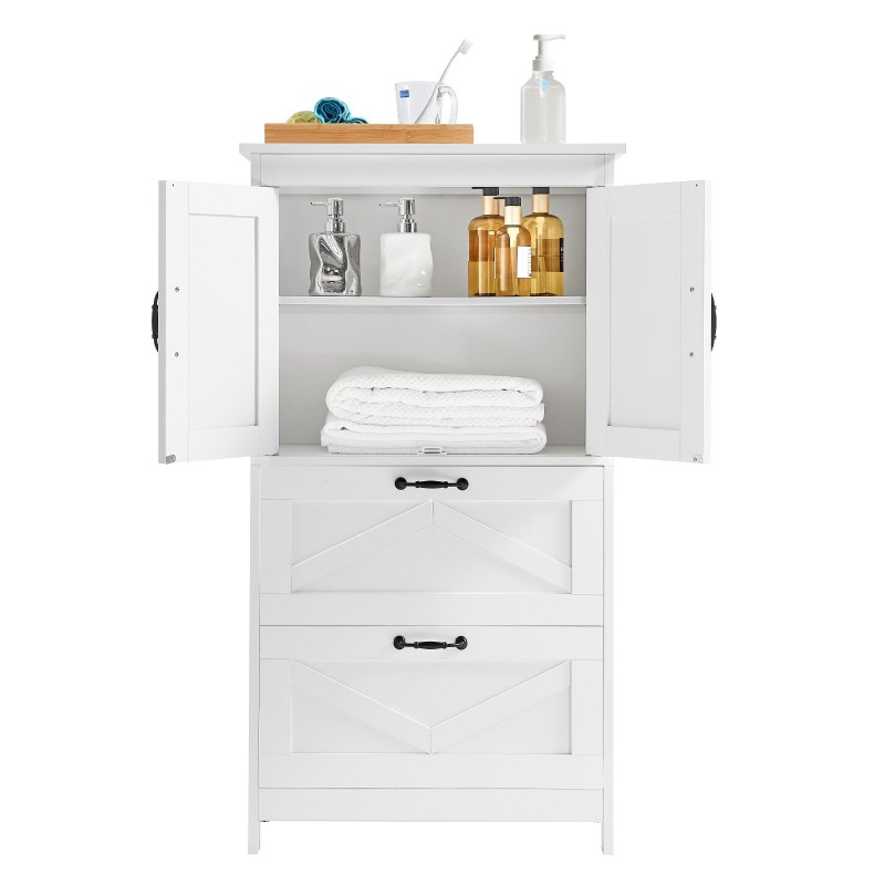 Lattiakaappi kylpyhuoneeseen 4-tasoinen P2 MDF valkoinen kahdella ovella kahdella laatikolla