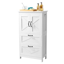 Lattiakaappi kylpyhuoneeseen 4-tasoinen P2 MDF valkoinen kahdella ovella kahdella laatikolla