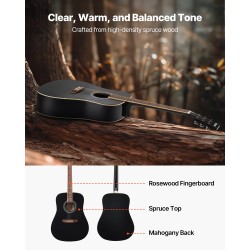 Akustinen dreadnought-tyyppinen kitara 41 tuumaa kuusikansi mahonkirunko ruusupuinen otelauta musta aikuisille aloittelijoille