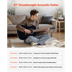 Akustinen dreadnought-tyyppinen kitara 41 tuumaa kuusikansi mahonkirunko ruusupuinen otelauta musta aikuisille aloittelijoille