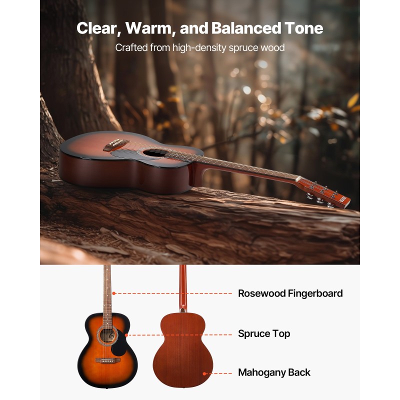 Dreadnought-akustinen kitara 40 tuumaa 1016 mm kuusikansi mahonkirunko ruusupuinen otelauta kantopussilla aloittelijoille