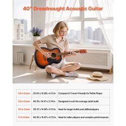 Dreadnought-akustinen kitara 40 tuumaa 1016 mm kuusikansi mahonkirunko ruusupuinen otelauta kantopussilla aloittelijoille
