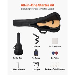 dreadnought-mallinen akustinen kitara 36 tuumaa kuusikansi ruusupuinen otelauta kevyt kantopussi luonnollinen viimeistely