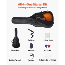 Akustinen cutaway-kitara 41-tuumainen kuusi kansi mahonki pohja ruusupuu otelauta aurinkoviimeistely kantopussi