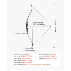 Recurve-jousi ja nuolisetti oikeakätinen täyspuinen 1524 mm 30 paunaa