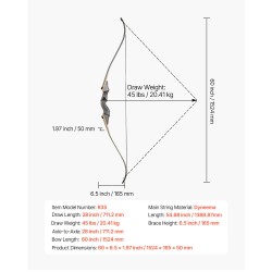Puinen 1524 millimetriä pitkä vastakaarijousi ja nuolisetti oikeakätisille harjoitteluun