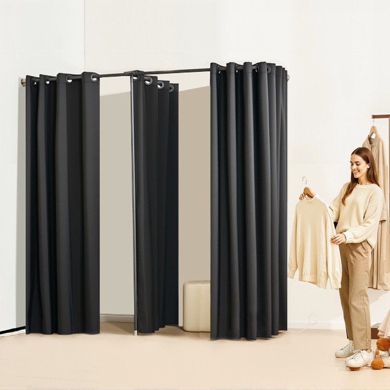 Sovitushuone kaksihenkinen musta polyesteriverho rautarunko 200 x 100 x 200 cm