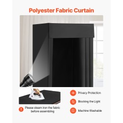 Kannettava sovitushuone yhden hengen musta polyesteriverho Q195 rautarunko 99x99x198 cm