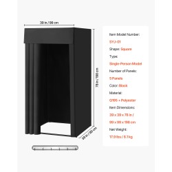 Kannettava sovitushuone yhden hengen musta polyesteriverho Q195 rautarunko 99x99x198 cm