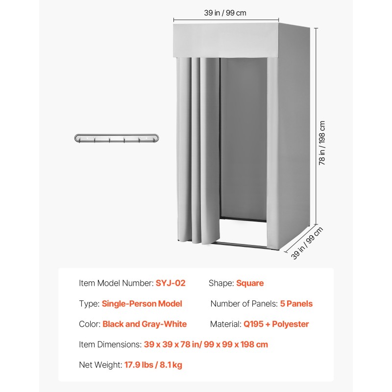 Siirrettävä yhden hengen sovitushuone Q195-rautarunko polyesteriverho 99×99×198 cm