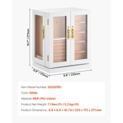 Korurasia valkoinen MDF runko 5 laatikkoa 360 astetta pyörivä akryyli-ikkunalla samettivuori